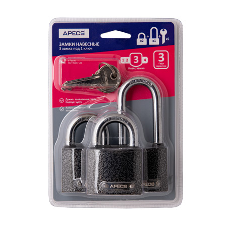Замок навесной комплект PD-01-50 (2+1-L Locks+5 Keys)  Апекс/ 16,4
