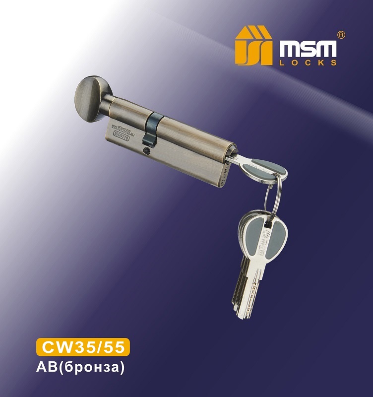 Цилиндровый механизм ключ-верт. CW90mm AB бронза MSM (48/6)