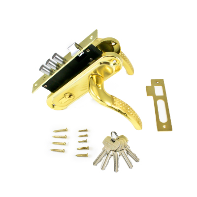 Замок врезной с ручкой 132/3-61А GP золото мал. корпус АЛЛЮР/12