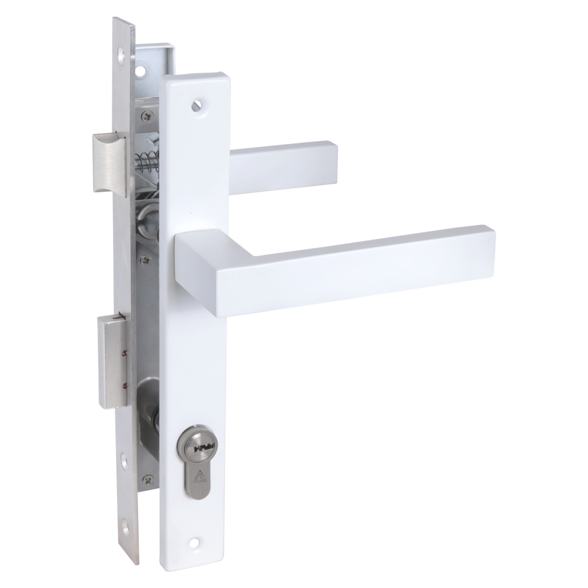 Замок врезной с ручкой 8520.01.9016 для калиток кл/кл белый СТАНДАРТ/20