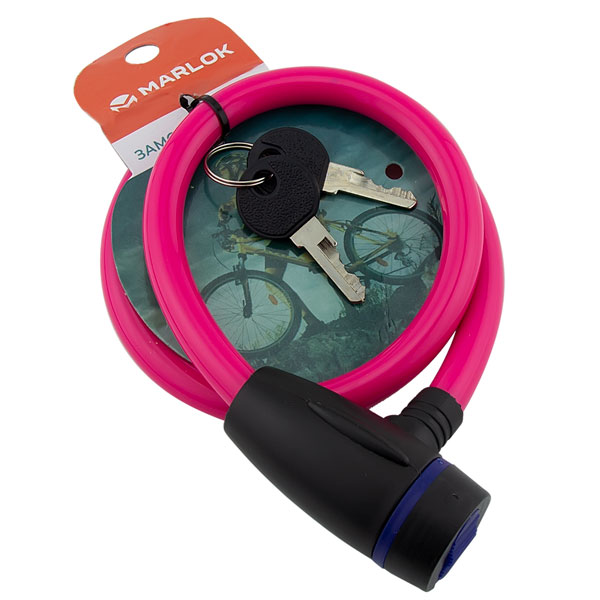 Замок навесной тросовый ВС-Т D-10мм L-600мм ключ РОЗОВЫЙ   MARLOK