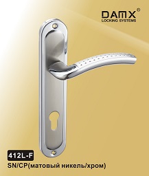 Ручки на планке Ручка 412L-F DAMX 85 мм (под цилиндр) SN/CP  MSM/12