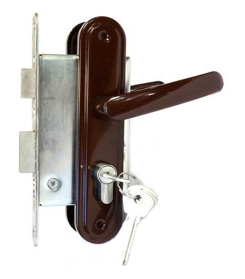 Замок врезной с ручками ЗВ 4.2-02 (коричневый) Омега/15