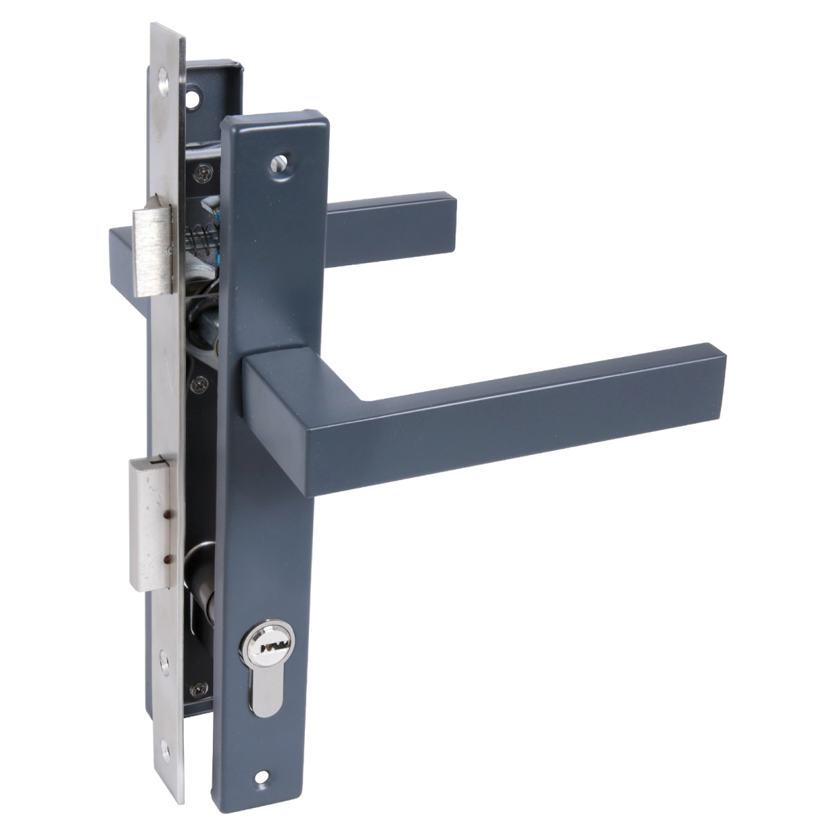 Замок врезной с ручкой 8520.01.7016 для калиток кл/ключ серый антрацит СТАНДАРТ/20