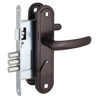 Замок врезной сувальдный с ручками ЗВ 9.1-02 (медь) Омега/10