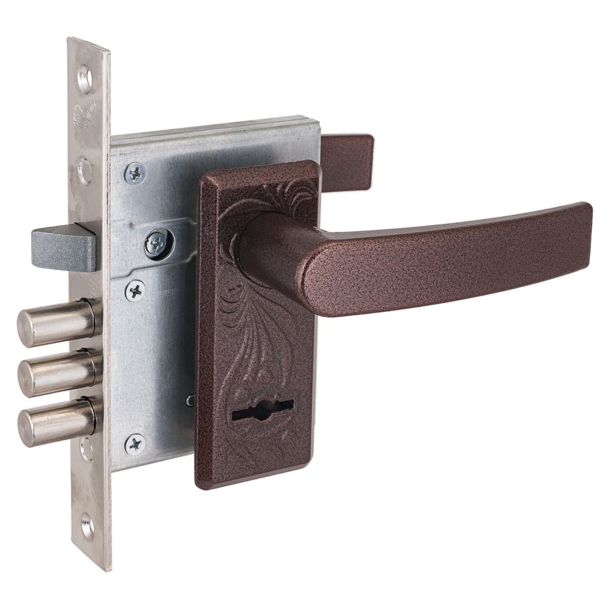 Замок врезной с ручками 9-8/13 (медь) с мал накл (74500) ПРО-САМ/12