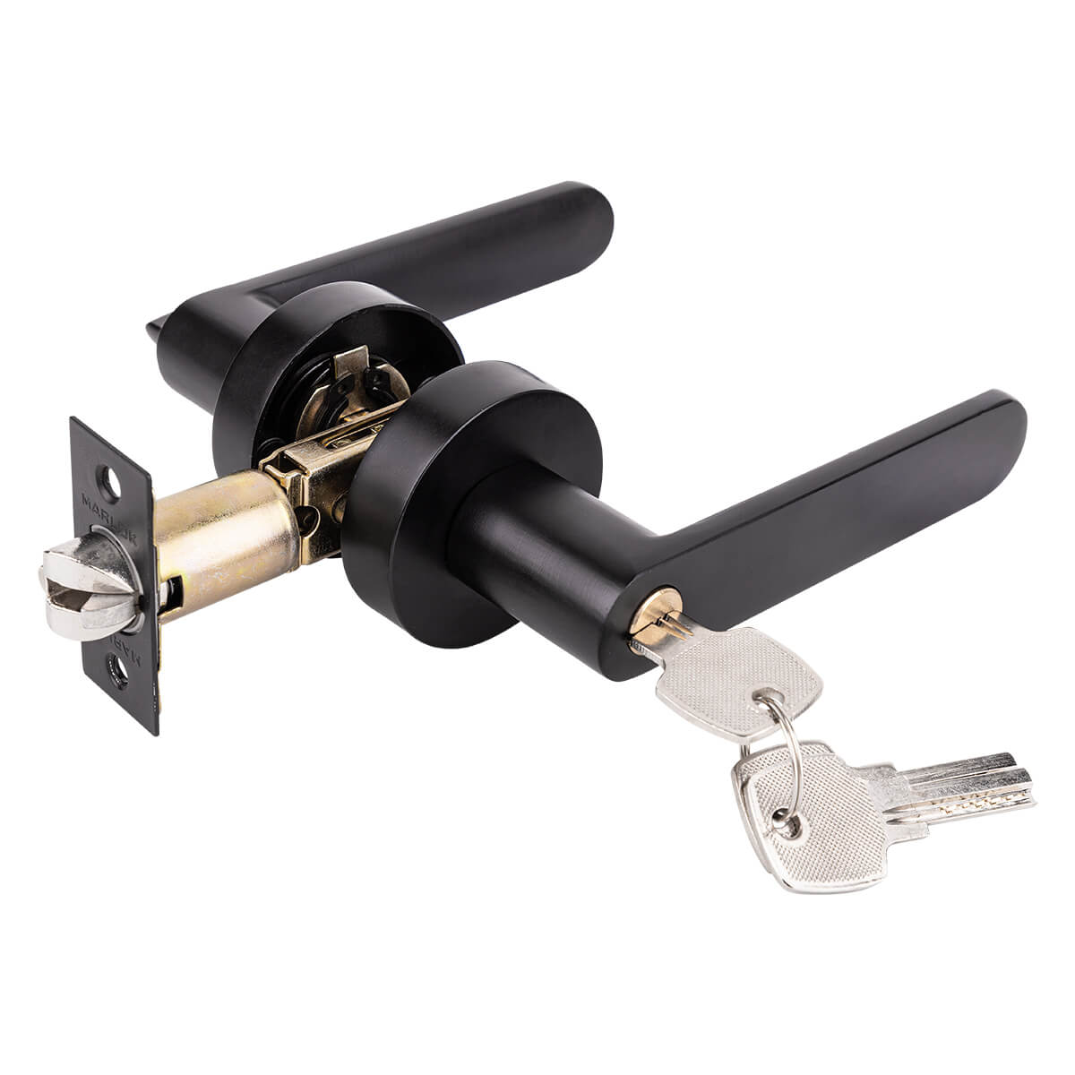 Дверная ручка-защелка RZ 7-01 ключ, серия NOVA BL (черная) MARLOK