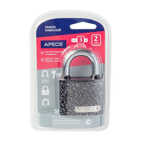 Замок навесной PD-01-50 БЛИСТЕР  АПЕКС /24, 6