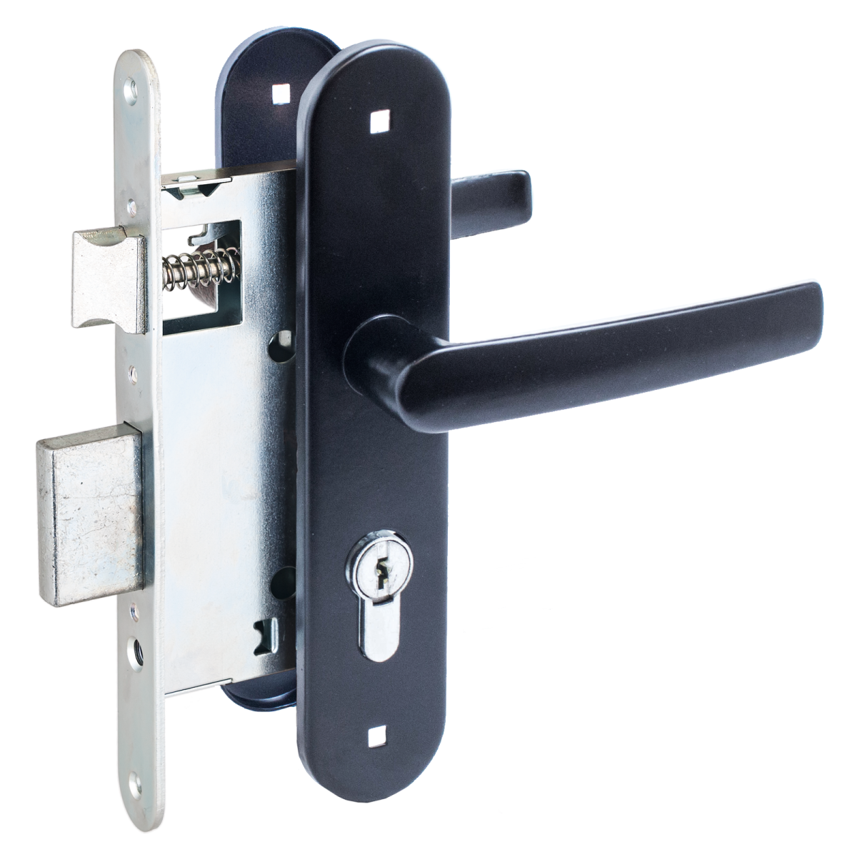 Замок врезной с ручкой ЗВ4-3.08 СТЯЖКИ черный Птимаш/10