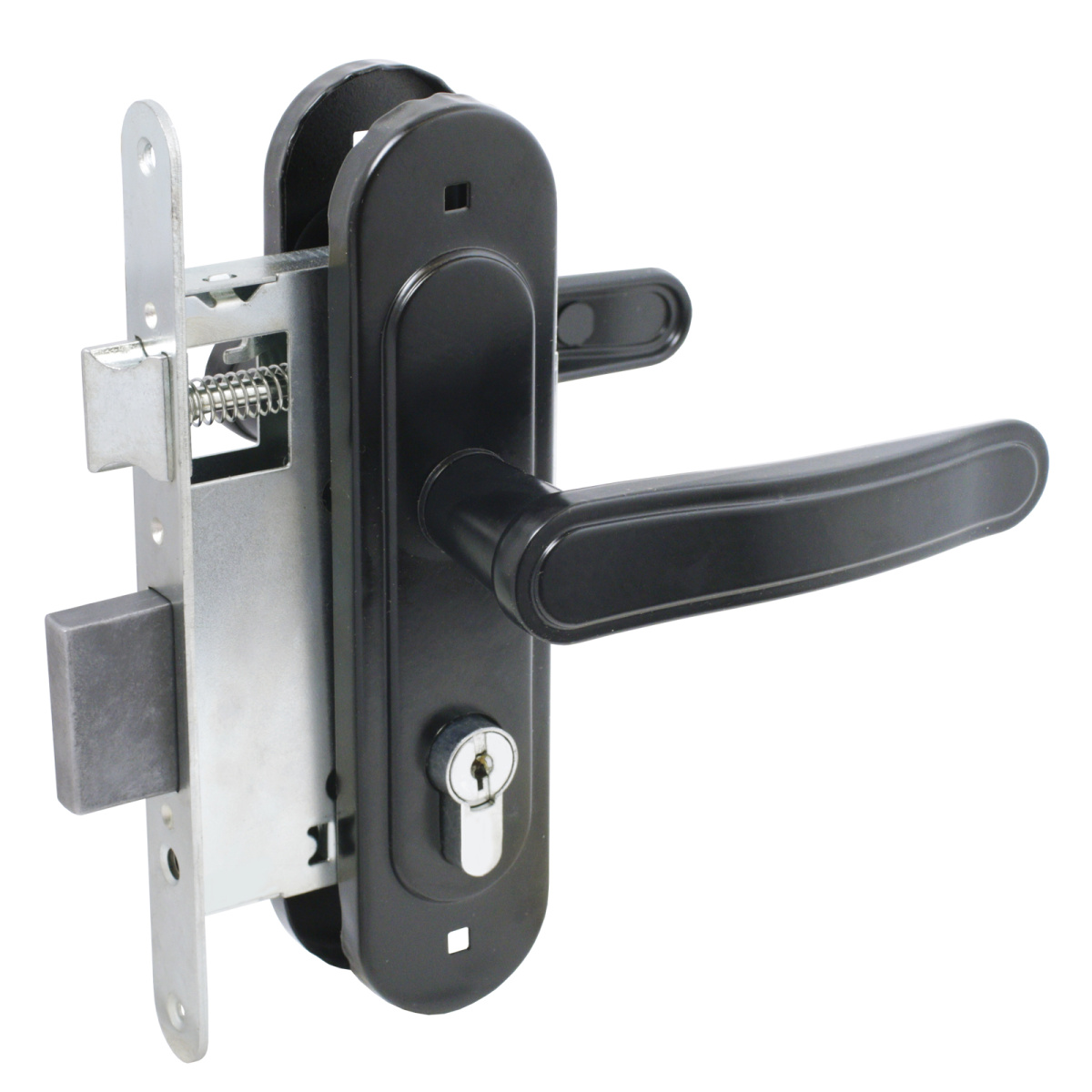 Замок врезной с ручкой ЗВ4-3.03 черный Птимаш/10