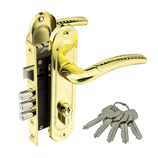 Замок врезной 61/LА02 3RB 3 ригеля межосевое 61,5 мм РВ (золото)  MARLOK/24