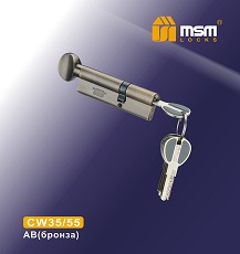 Цилиндровый механизм ключ-верт. CW90(55/35)mm AB бронза MSM(48/6)
