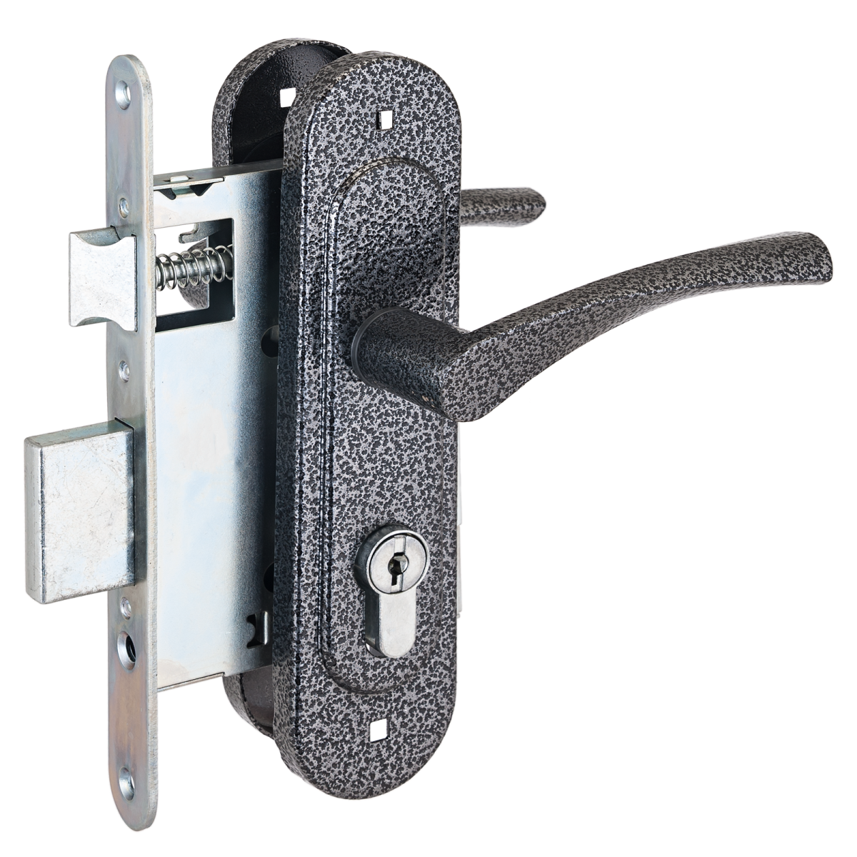 Замок врезной с ручкой ЗВ4-3.07 серебро Птимаш/10