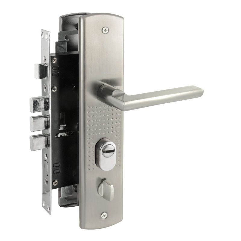 Замок врезной с ручками №200(108)-68 Л (мат. никель) Нора-М/10