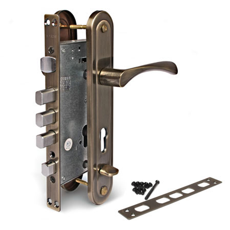 Замок врезной тяж. c ручками T-0523-C-АВ-L (бронза) Апекс /10