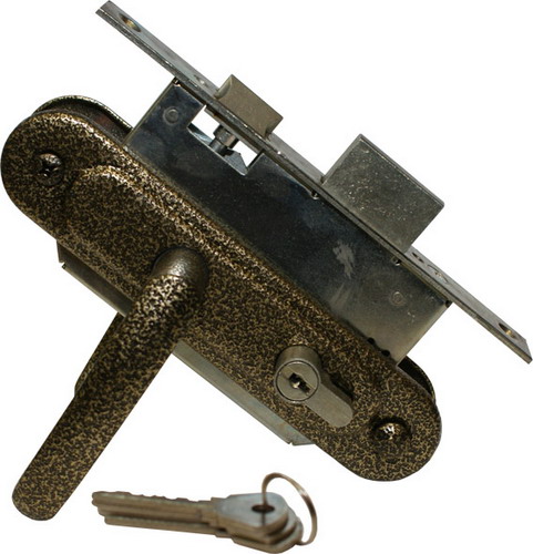 Замок врезной с ручками ЗВ 7.02 (бронза) Омега/10